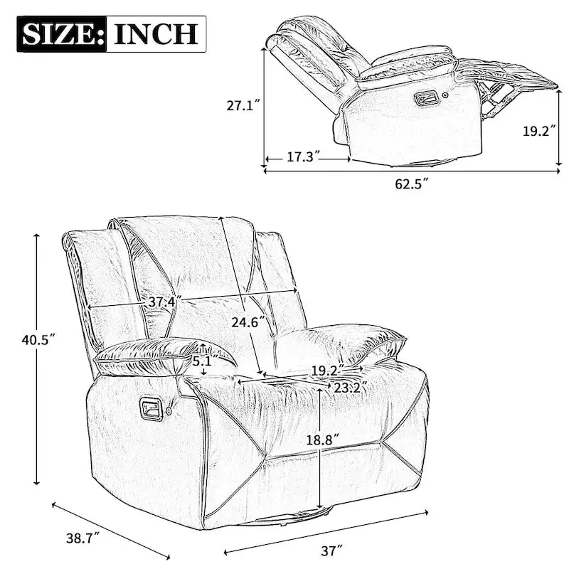 Home Theater Recliner Set Manual Recliner Chair with a LED Light Strip Two Built-in Cup Holders for Living Room,Bedroom, Black ,