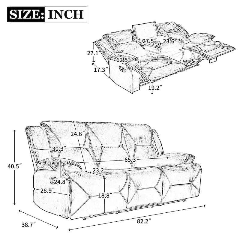 Home Theater Recliner Set Manual Recliner Chair with a LED Light Strip Two Built-in Cup Holders for Living Room,Bedroom, Black ,