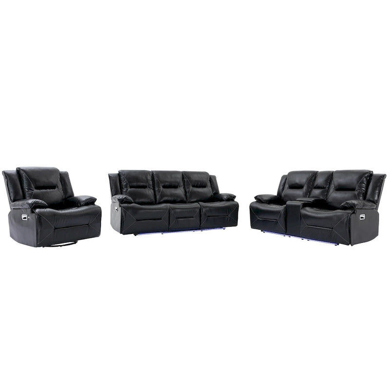 Home Theater Recliner Set Manual Recliner Chair with a LED Light Strip Two Built-in Cup Holders for Living Room,Bedroom, Black ,