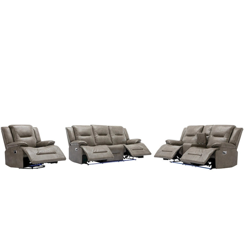 Home Theater Recliner Set Manual Recliner Chair with a LED Light Strip Two Built-in Cup Holders for Living Room,Bedroom, Black ,