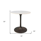 30 White And Black Rounded Marble And Iron Pedestal Base Dining Table