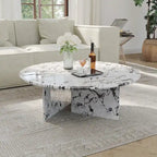 35.43Modern Round Coffee Table,Glossy Faux Marble Table top