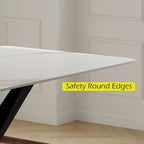 Modern Rectangular Dining table with Glossy Sintered Stone Table top, White Kitchen Table
