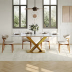 Modern Rectangular Dining table with Glossy Sintered Stone Table top, White Kitchen Table