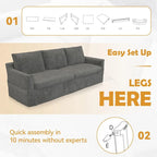 93 Modern 3-Seater Sofa Couch with Deep Seats and Removable Slipcover