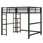 Full Size Metal Loft Bed with Built-in Desk and Storage Shelves