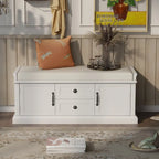 Modern Storage Bench with 2 Storage Drawers and 2 Cabinet Doors, Removable Cushion for Home Entryway and Lounge