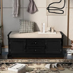 Modern Storage Bench with 2 Storage Drawers and 2 Cabinet Doors, Removable Cushion for Home Entryway and Lounge