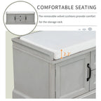 Modern Storage Bench with 2 Storage Drawers and 2 Cabinet Doors, Removable Cushion for Home Entryway and Lounge