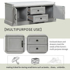 Modern Storage Bench with 2 Storage Drawers and 2 Cabinet Doors, Removable Cushion for Home Entryway and Lounge