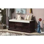 Modern Storage Bench with 2 Storage Drawers and 2 Cabinet Doors, Removable Cushion for Home Entryway and Lounge