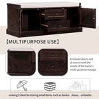 Modern Storage Bench with 2 Storage Drawers and 2 Cabinet Doors, Removable Cushion for Home Entryway and Lounge