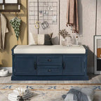 Modern Storage Bench with 2 Storage Drawers and 2 Cabinet Doors, Removable Cushion for Home Entryway and Lounge