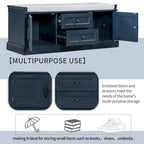 Modern Storage Bench with 2 Storage Drawers and 2 Cabinet Doors, Removable Cushion for Home Entryway and Lounge