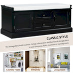 Modern Storage Bench with 2 Storage Drawers and 2 Cabinet Doors, Removable Cushion for Home Entryway and Lounge