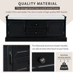 Modern Storage Bench with 2 Storage Drawers and 2 Cabinet Doors, Removable Cushion for Home Entryway and Lounge