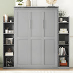 Full Size Murphy Bed Wall Bed with Shelves and LED Lights