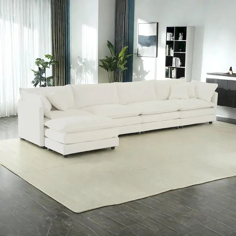 5-Piece Modular Chenille Upholstered L-Shaped Sectional Sofa with Ottoman