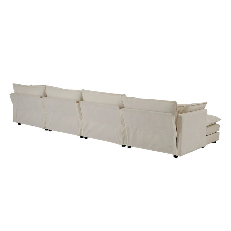 5-Piece Modular Chenille Upholstered L-Shaped Sectional Sofa with Ottoman