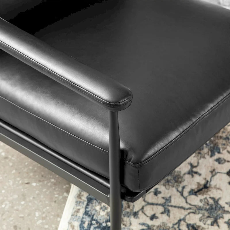 Glitzhome 33.75W Mid-Century Modern Leatherette Armchair With High Back and Padded Arms - 33.75 W x 39.5 H x 28 D