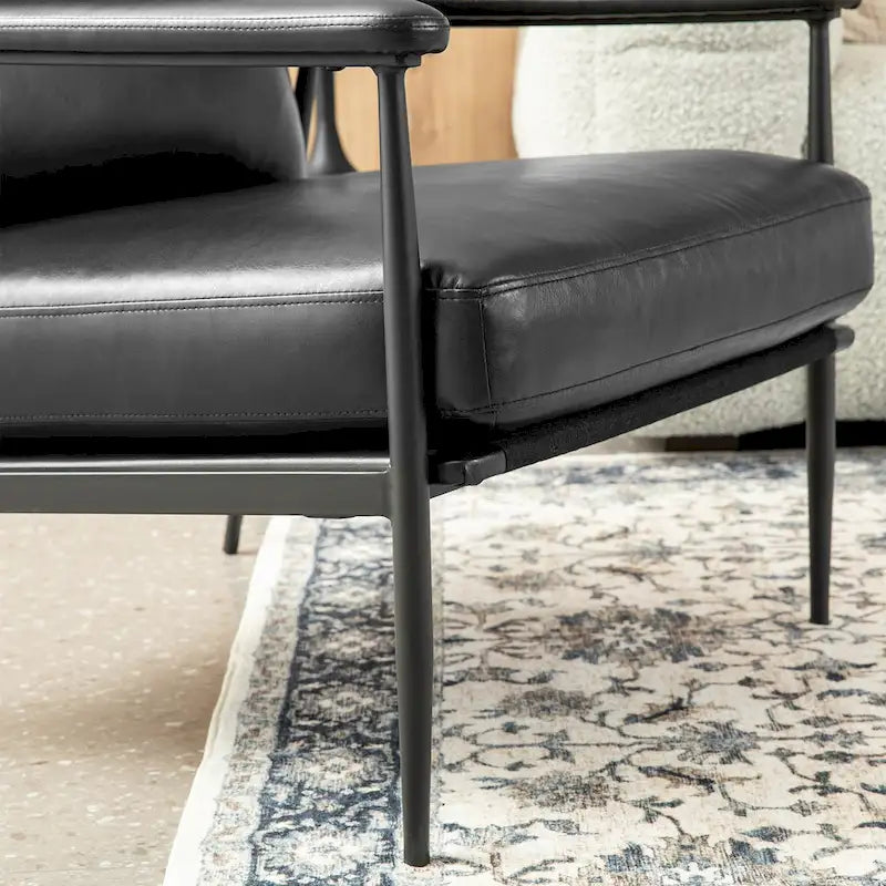 Glitzhome 33.75W Mid-Century Modern Leatherette Armchair With High Back and Padded Arms - 33.75 W x 39.5 H x 28 D