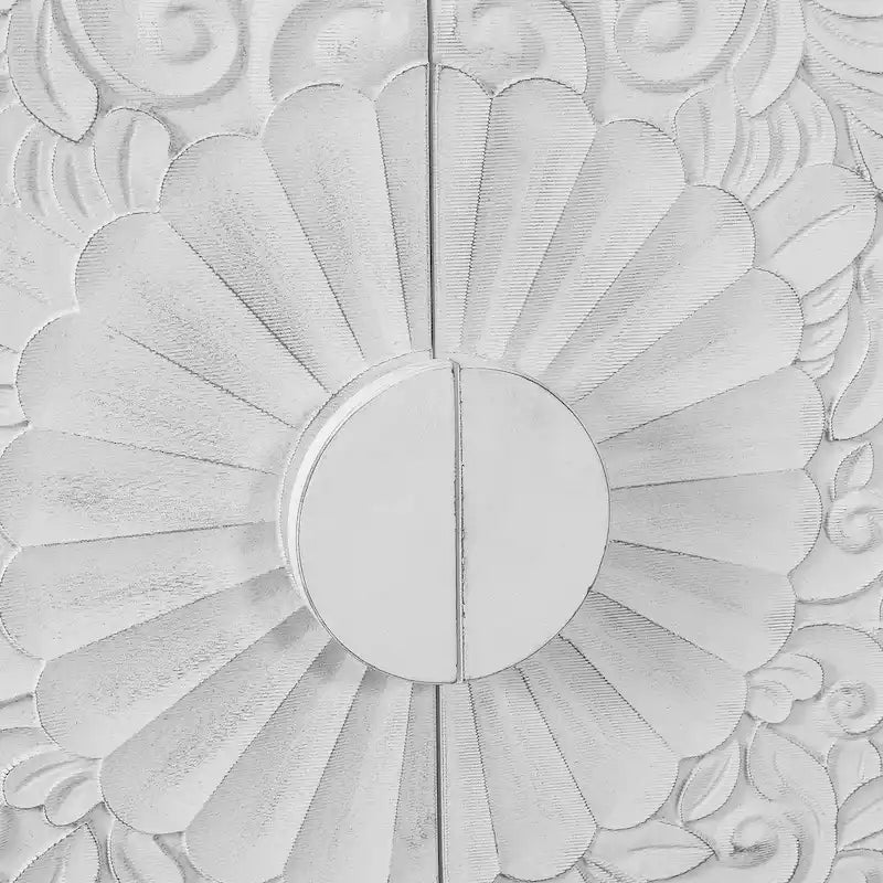 Lily Carved Flower Door Large Storage Sideboard Cabinet with Shelves by GDFStudio