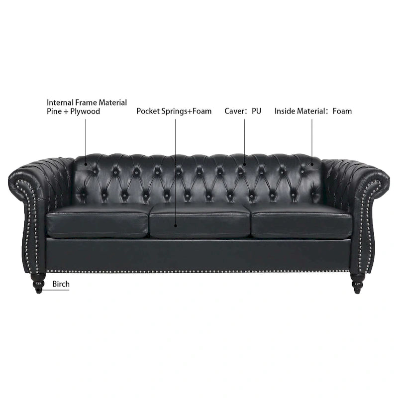 Naro Mid-Century 84 Modern 3 Seater Chesterfield Sofa Couches by Christopher Knight Home