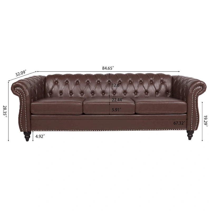 Naro Mid-Century 84 Modern 3 Seater Chesterfield Sofa Couches by Christopher Knight Home