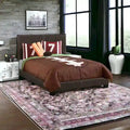 HomeRoots Brown Solid and Manufactured Wood Full Upholstered Faux Leather Bed Frame