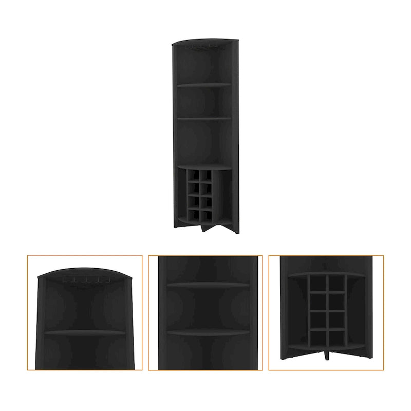 HomeRoots 71 Black Wood Corner Bar Cabinet