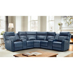 Genuine Leather Power Recliner Sectional Sofa with Ajustable Headrest, USB&USB-C Port