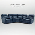 Genuine Leather Power Recliner Sectional Sofa with Ajustable Headrest, USB&USB-C Port