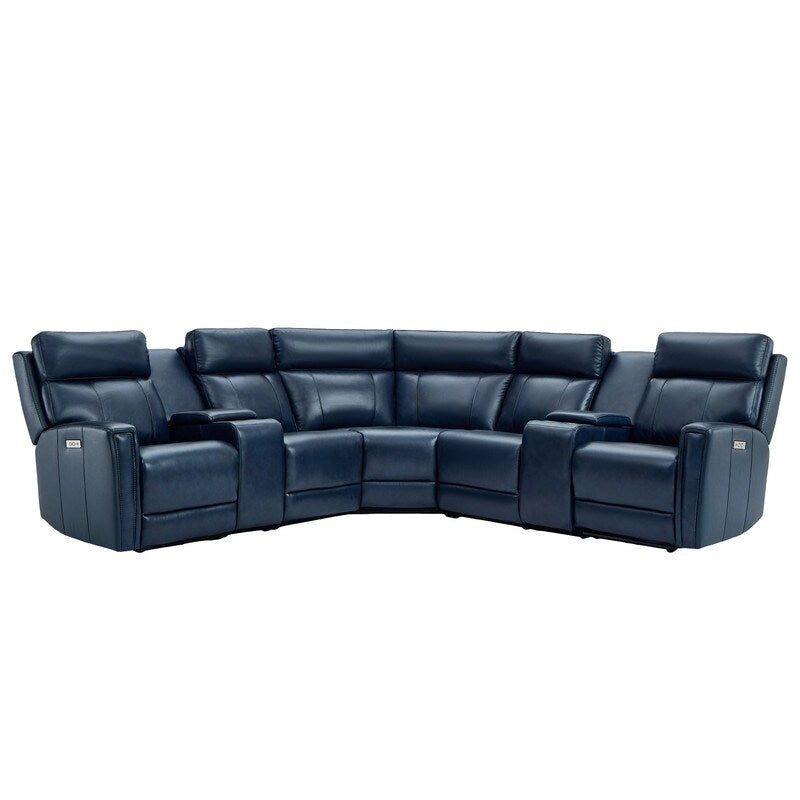 Genuine Leather Power Recliner Sectional Sofa with Ajustable Headrest, USB&USB-C Port