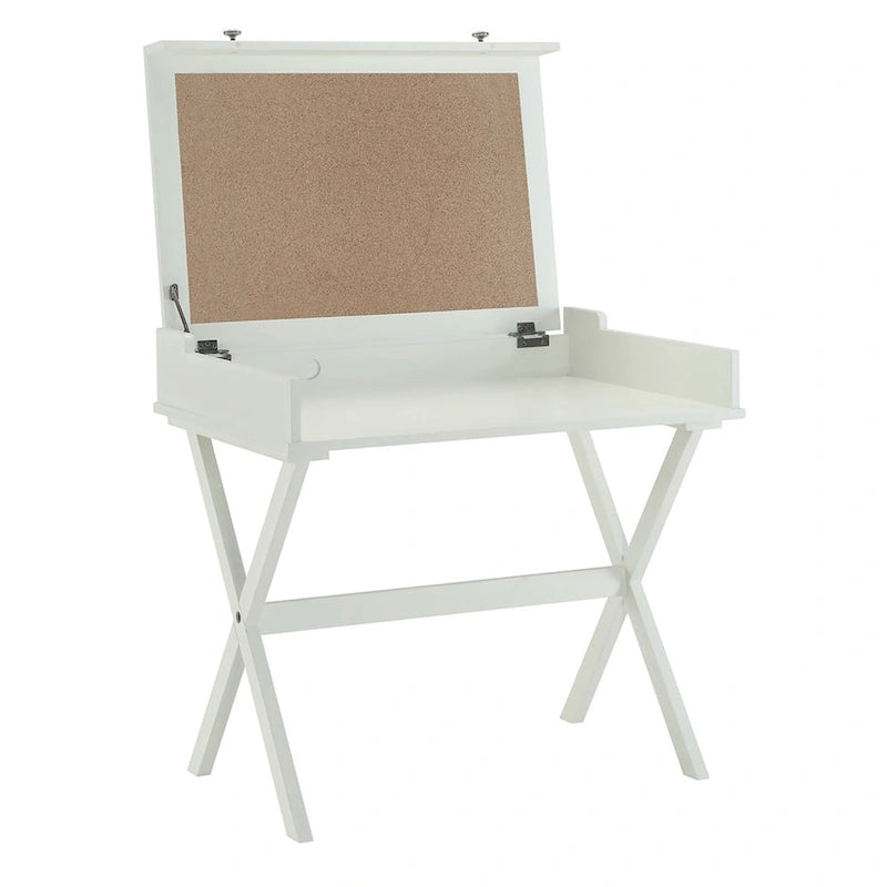 HomeRoots 34 Antiqued White Wood Flip Top Desk