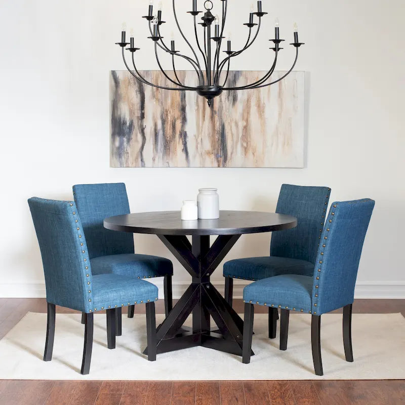 Home Dining Table and Chairs Set Vintage Dining Table and Chairs Set with Brass Nailhead Trim Chairs for Kitchen Dining Room