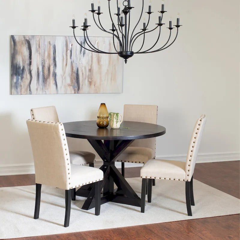Home Dining Table and Chairs Set Vintage Dining Table and Chairs Set with Brass Nailhead Trim Chairs for Kitchen Dining Room