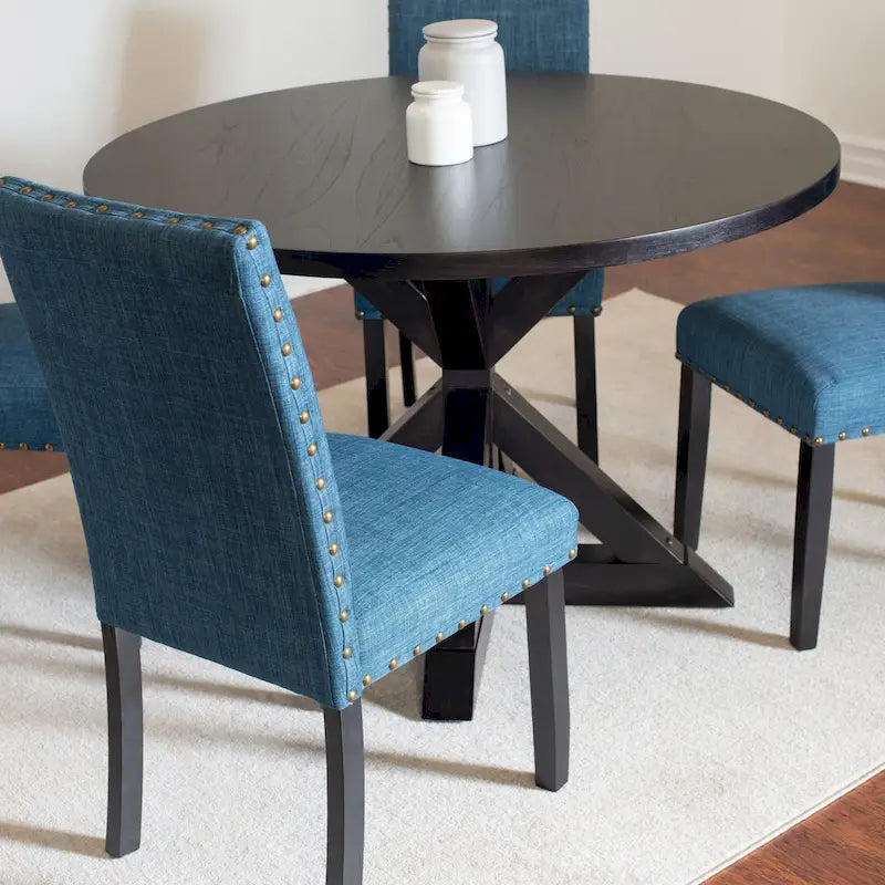 Home Dining Table and Chairs Set Vintage Dining Table and Chairs Set with Brass Nailhead Trim Chairs for Kitchen Dining Room