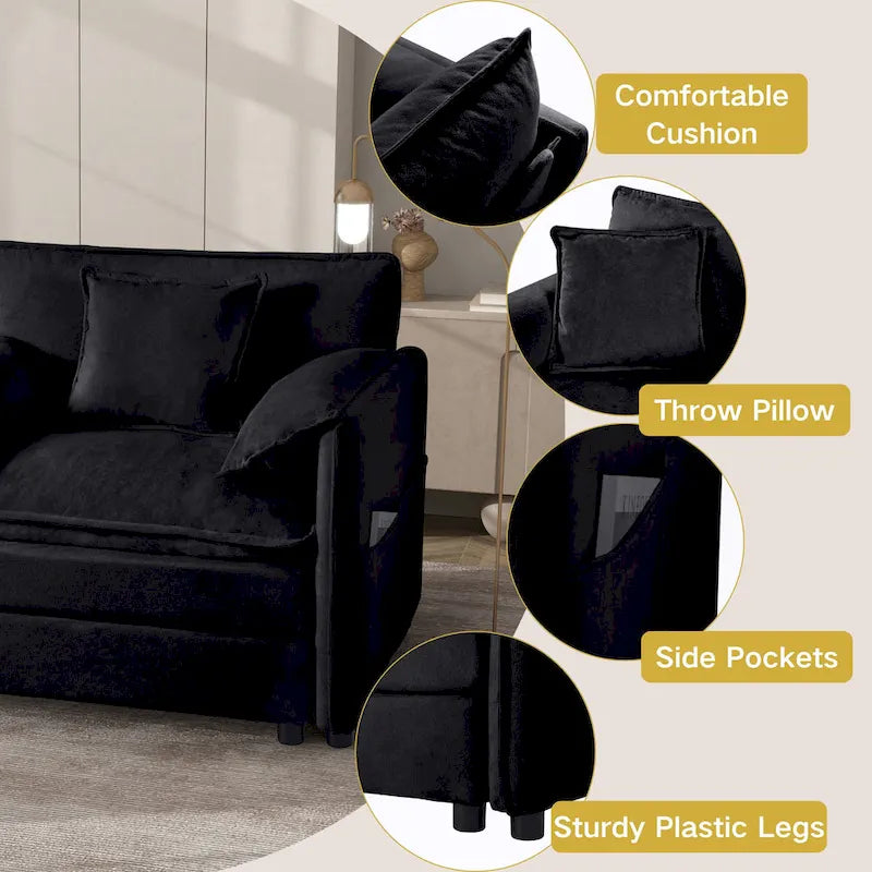 2-Piece 75.59 Chenille Cloud Loveseat Sofa Set with Deep Seat and 4 Pillows