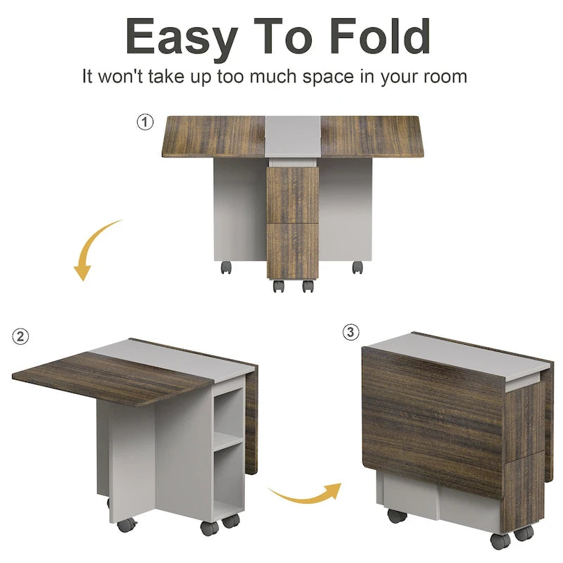 5 Pieces Rolling Wood Extendable Dining Table Set with 4 Chairs