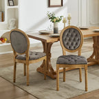 Solid Wood Frame Antique Dining Chair, Hand-Pulled Buckle Decoration Velvet Dining Chair with Nailhead Trim, Set of 2