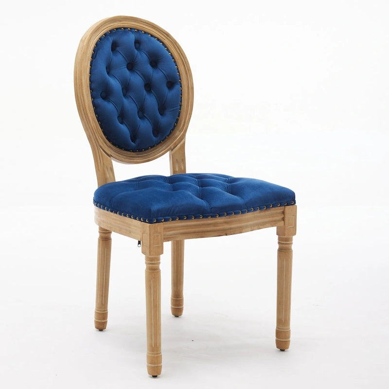 Solid Wood Frame Antique Dining Chair, Hand-Pulled Buckle Decoration Velvet Dining Chair with Nailhead Trim, Set of 2
