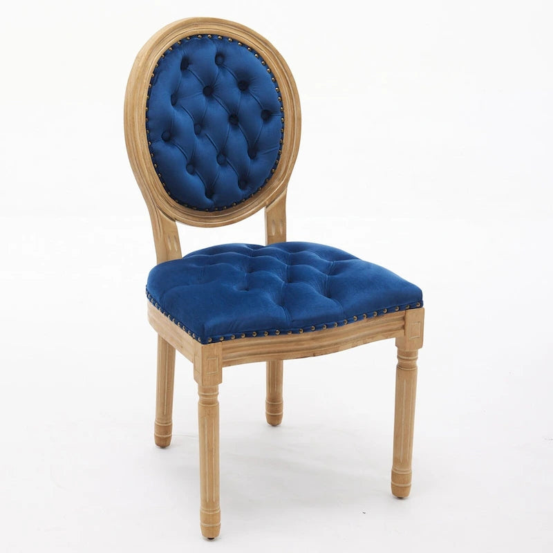 Solid Wood Frame Antique Dining Chair, Hand-Pulled Buckle Decoration Velvet Dining Chair with Nailhead Trim, Set of 2