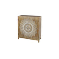 Wood Floral Intricately Carved 1 Shelf and 2 Doors Room Cabinet - Brown
