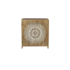 Wood Floral Intricately Carved 1 Shelf and 2 Doors Room Cabinet - Brown
