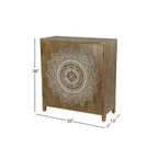 Wood Floral Intricately Carved 1 Shelf and 2 Doors Room Cabinet - Brown