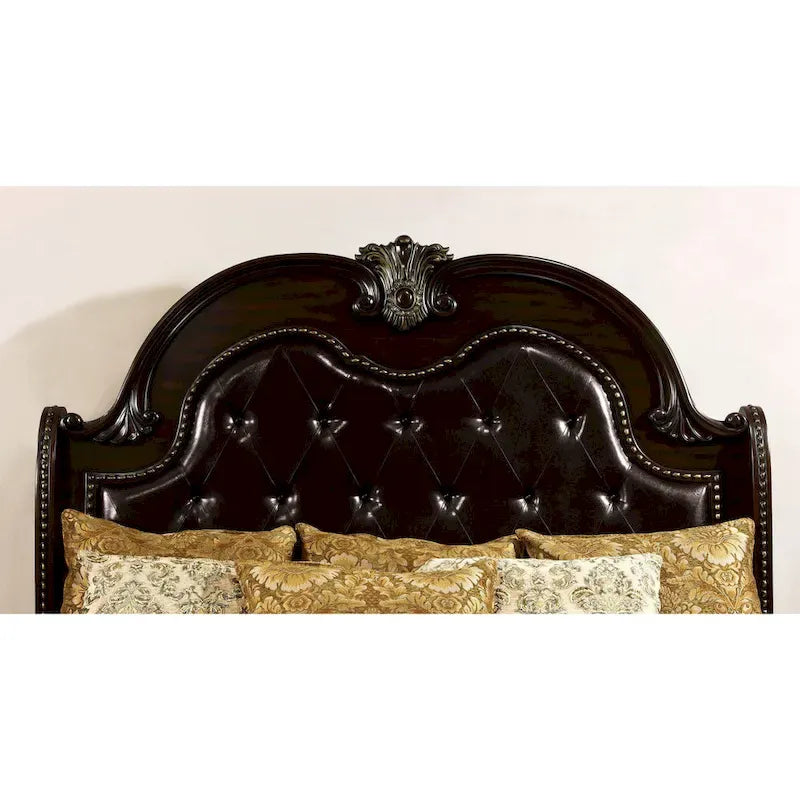Etane Traditional Solid Wood Sleigh Bed with Tufted Leatherette Headboard