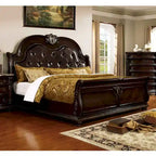 Etane Traditional Solid Wood Sleigh Bed with Tufted Leatherette Headboard