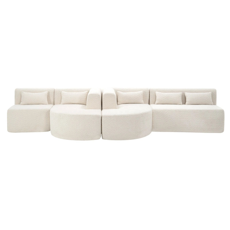 Upholstered Modular Sofa with 2 Curved Chaise Lounges and 5 Back Pillows, Free-Combination Sofa Couch for Living Room