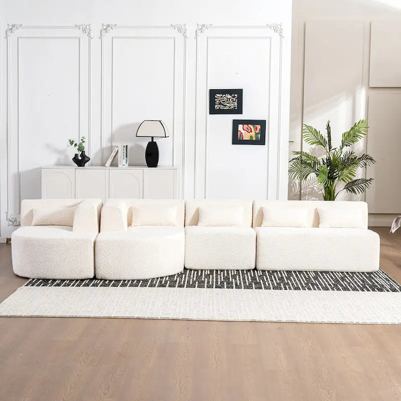 Upholstered Modular Sofa with 2 Curved Chaise Lounges and 5 Back Pillows, Free-Combination Sofa Couch for Living Room