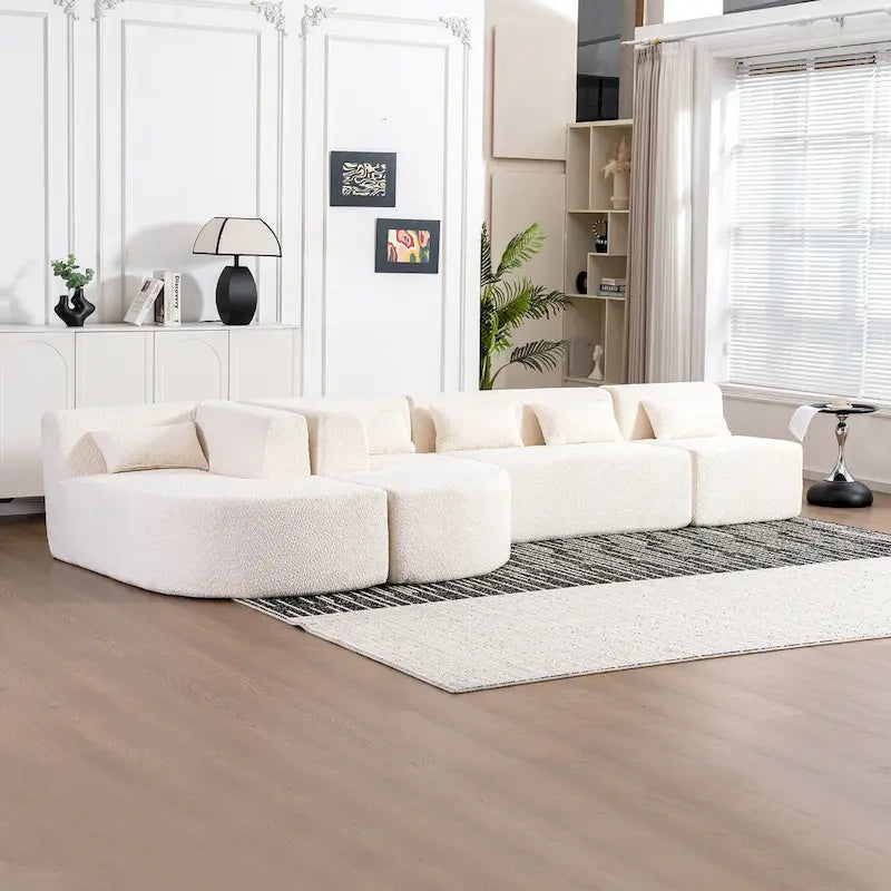 Upholstered Modular Sofa with 2 Curved Chaise Lounges and 5 Back Pillows, Free-Combination Sofa Couch for Living Room